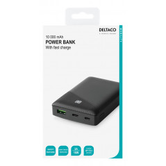 Portabla batterier - Powerbank på 10000mAh från Deltaco med snabbladdning och 3 A/18 W, 37 Wh
