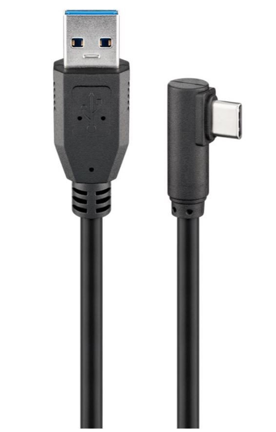 Vinklad USB-C till USB A-kabel i flera längder (1.5 meter)