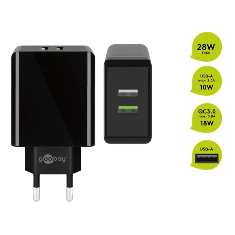 Laddare och kablar - Goobay Strömadapter med 2xUSB Quick Charge QC3.0 28W 2A