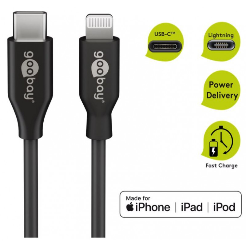 Datortillbehör - Goobay USB-C till Lightning kabel MFi-Certifierad svart