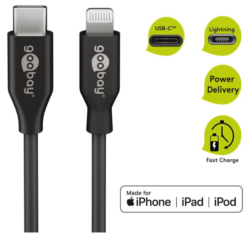 Goobay USB-C till Lightning kabel MFi-Certifierad svart (2 meter)