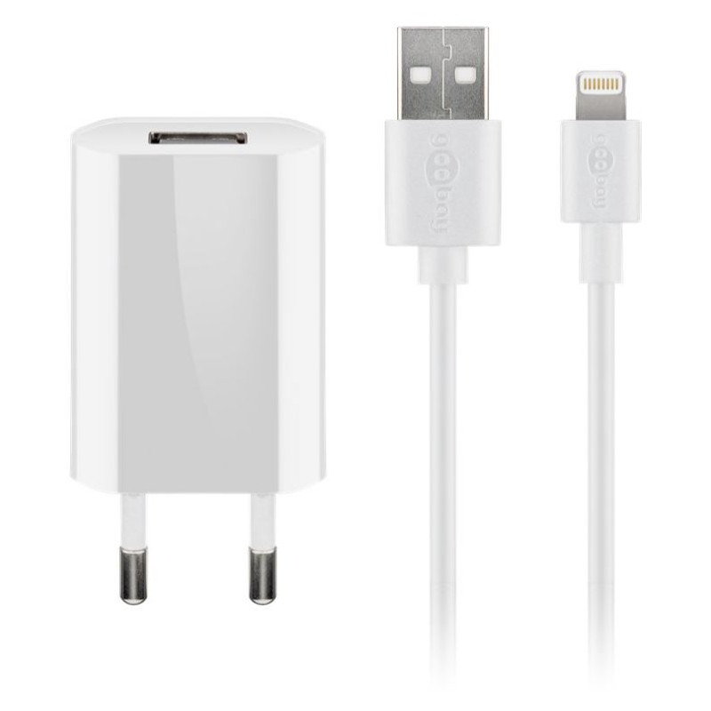 Laddkabel mobiltelefon - Strömadapter med MFi certiferad Lightning 1M