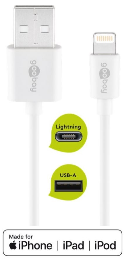 Goobay MFI-certifierad lightningkabel i flera längder, vit (3 meter)