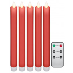 Set med 5st röda LED-ljus med äkta vax samt fjärrkontroll