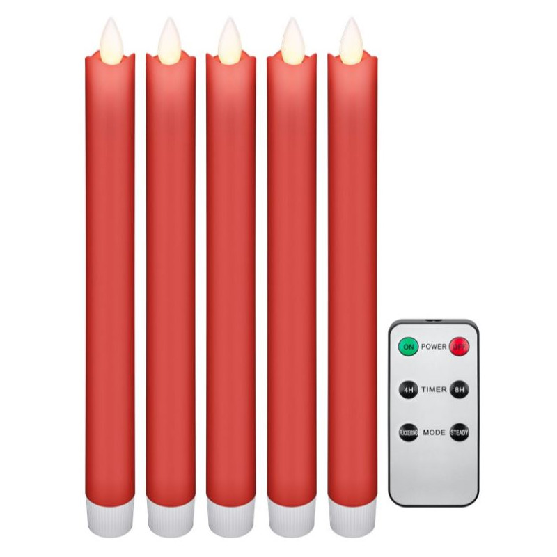 LED-ljus - Set med 5st röda LED-ljus med äkta vax samt fjärrkontroll