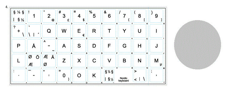 Klistermärken för utländska tangentbord, Nordisk (SE/DK/FI/NO) Silver