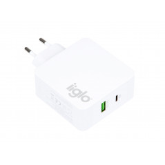 Väggladdare mobiltelefon - iiglo universalladdare till telefon och surfplatta USB-C Power Delivery & USB-A Quick Charge 3.0, upp till 48W total effekt
