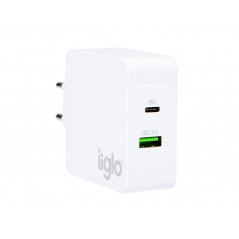 Väggladdare mobiltelefon - iiglo universalladdare till telefon och surfplatta USB-C Power Delivery & USB-A Quick Charge 3.0, upp till 48W total effekt