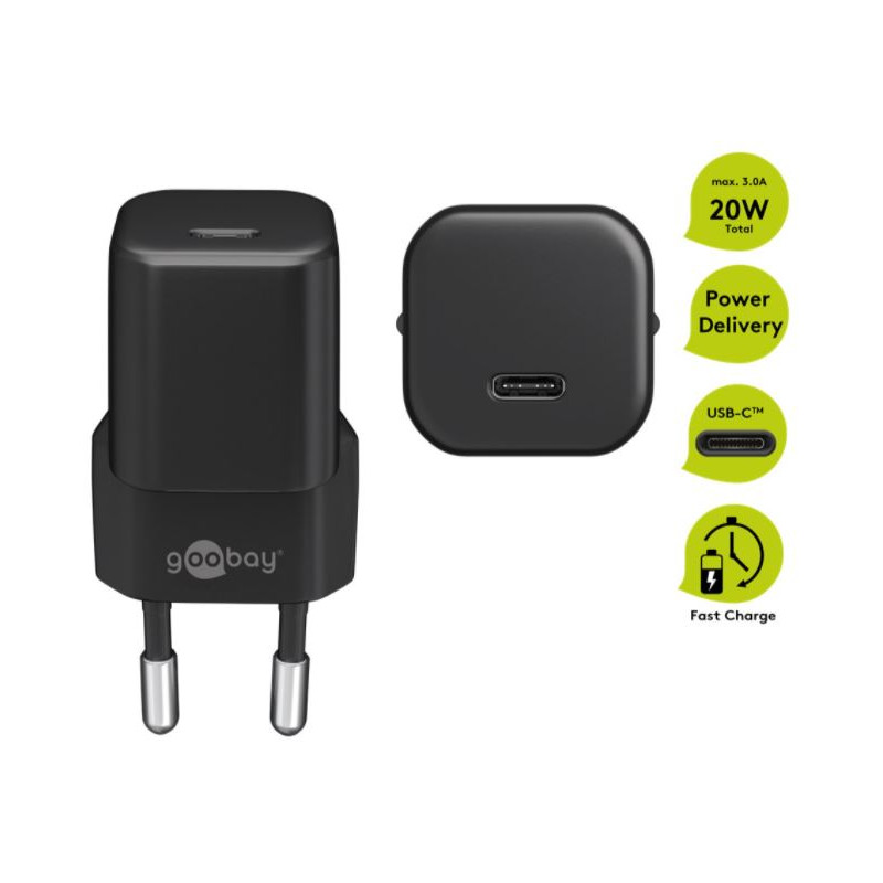 Laddare och kablar - Snabbladdande kompakt strömadapter med USB-C PD (Power Delivery) 20W