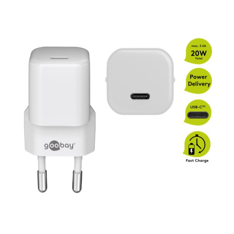Laddare och kablar - Snabbladdande kompakt strömadapter med USB-C PD (Power Delivery) 20W