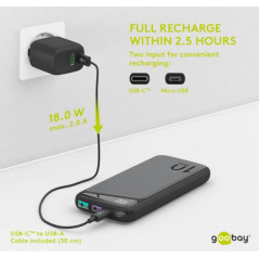 Portabla batterier - Goobay snabbladdande PowerBank batteri på 10.000mAh med USB-C PD 18W, QC 3.0