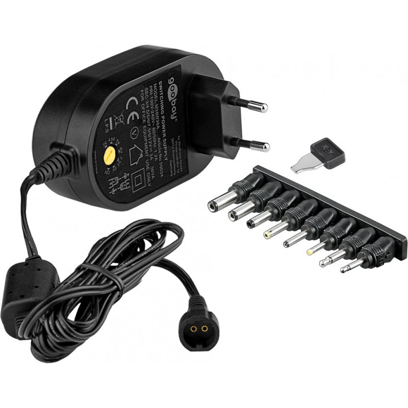 Tillbehör - Goobay universal strömadapter med 8 olika adaptrar 36W 3A
