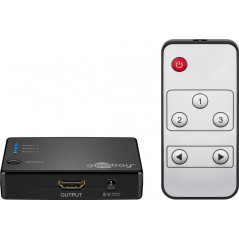 Skärmkabel & skärmadapter - HDMI-switch för 3 enheter med fjärrkontroll från Goobay