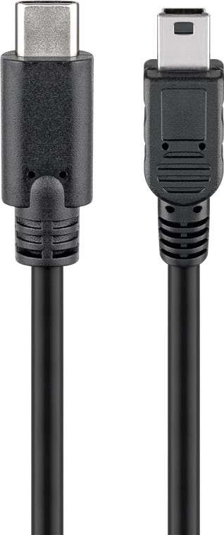USB-C till miniUSB-kabel, 0.5 meter, svart