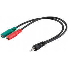Headsetadapter 2x 3.5 mm till en 3.5 mm kabel, 0.3 meter