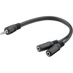 Headsetadapter 3.5 mm till 2x 3.5 mm kabel, Y-adapter, 0.2 meter