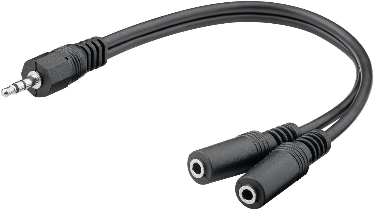 Headsetadapter 3.5 mm till 2x 3.5 mm kabel, Y-adapter, 0.2 meter