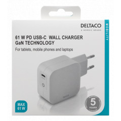 Universal laddare dator - Deltaco USB-C laddare 60W för datorer eller telefoner, PD GaN-teknik