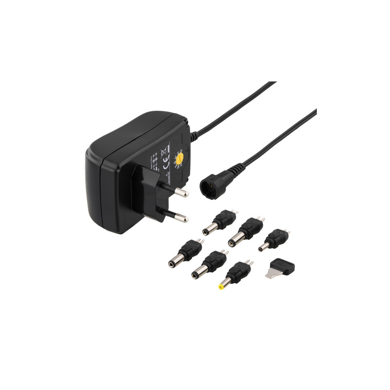 Universal laddare dator - AC- till DC-adapter med ställbar volt, 6 olika kontakter
