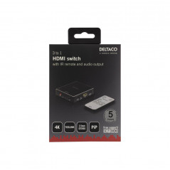 Skärmkabel & skärmadapter - Deltaco HDMI-switch 3-till-1 med fjärrkontroll, 4K/30Hz