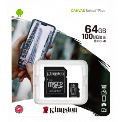 Minneskort - Kingston Canvas Select Plus 64GB MicroSDXC UHS-I (Class 10) inkl. adapter