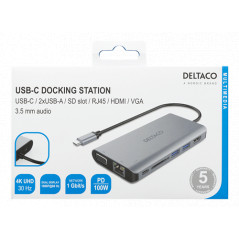 Adapter USB-C - USB-C Dockningsstation Multiport till HDMI/VGA/LAN/USB med 4K-stöd 100W PD