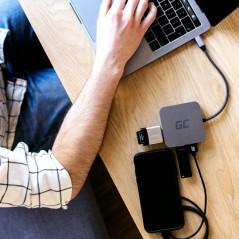 USB-C dockningsstation - GreenCell Multiport USB-C hubb med USB-C, HDMI- (4K), USB 3.0 och Ethernet (GC-HUB2) PD87W