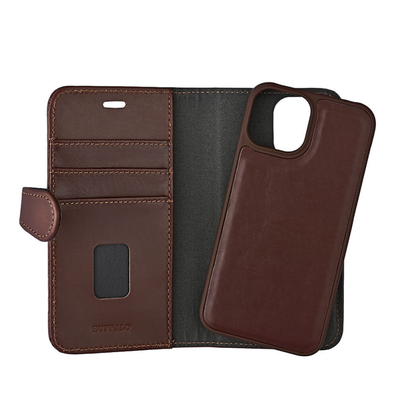 iPhone 13 - Buffalo Magnetiskt 2-i-1 Plånboksfodral i äkta läder till iPhone 13 Mini