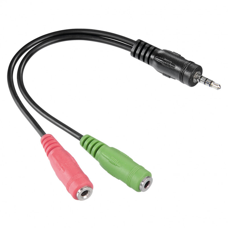 Ljudkabel adapter - Adapter för PC-Headset till mobil/laptop, 4pin 3.5mm Hane till 2x3.5mm Hona