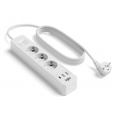 Grendosa - iiglo överspänningsskyddat grenuttag med 3 uttag och 2 USB + 1 USB-C