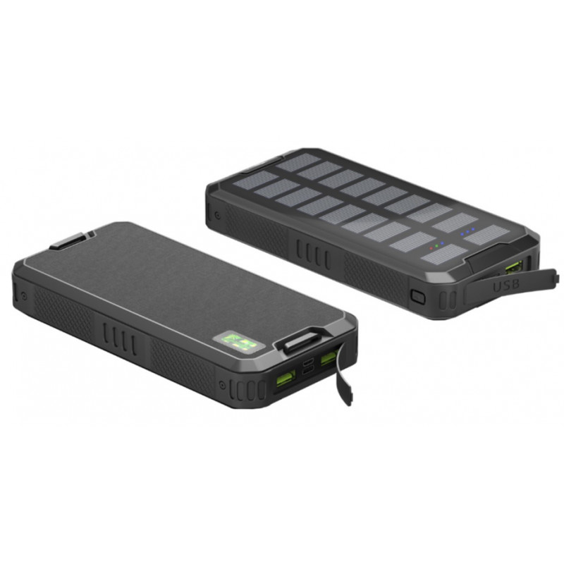 Portabla batterier - PowerBank batteri på 20.000mAh med solcellsladdning