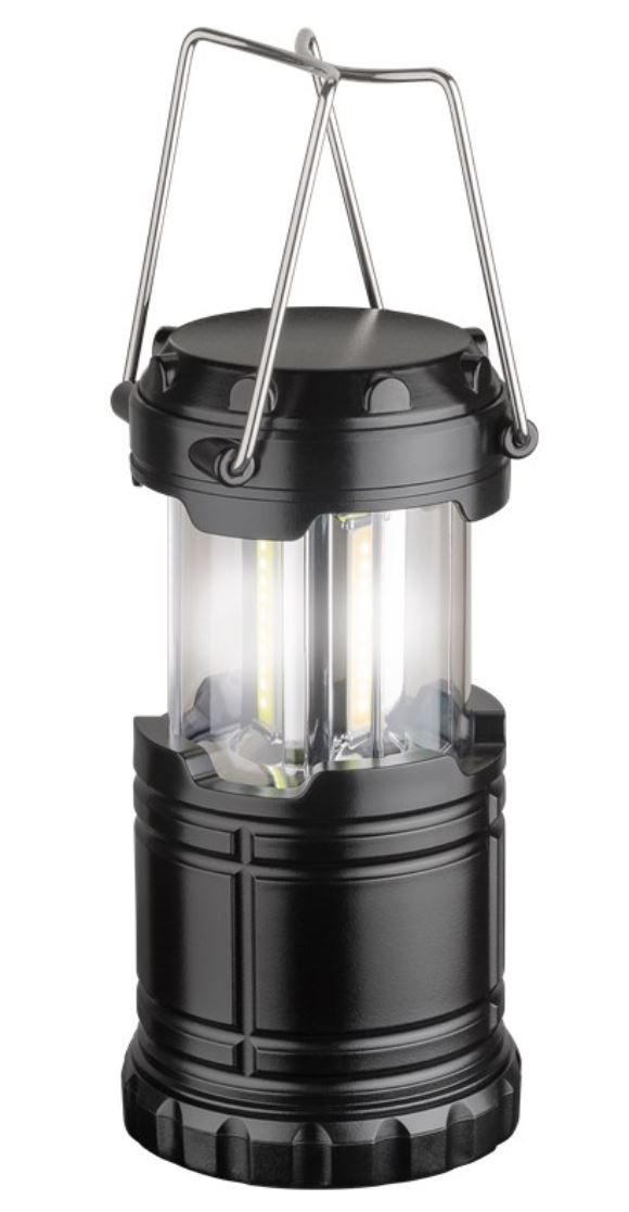 Campinglampa med 250 lumen som är portabel och batteridriven