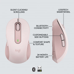 Trådlös mus - Logitech M650 M trådlös mus med Bluetooth och Logi Bolt (rosa)