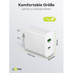 USB-C Laddare - Goobay Strömadapter med Dual USB PD 45W Quick Charge QC3.0 3A