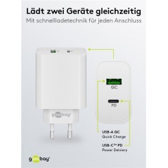 USB-C Laddare - Goobay Strömadapter med Dual USB PD 45W Quick Charge QC3.0 3A