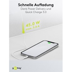 USB-C Laddare - Goobay Strömadapter med Dual USB PD 45W Quick Charge QC3.0 3A