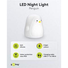 Nattlampa - Nattlampa Pingvin för barn med steglös LED i 8 färger i mjuk silikon
