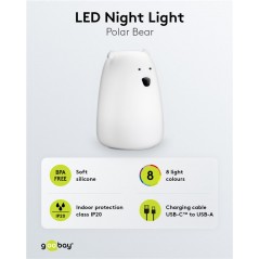 Nattlampa - Nattlampa Isbjörn för barn med steglös LED i 8 färger i mjuk silikon