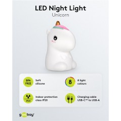 Nattlampa - Nattlampa Enhörning för barn med steglös LED i 8 färger i mjuk silikon