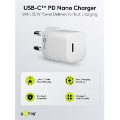 Laddare och kablar - Snabbladdande GaN Nano strömadapter med USB-C PD 30W vit