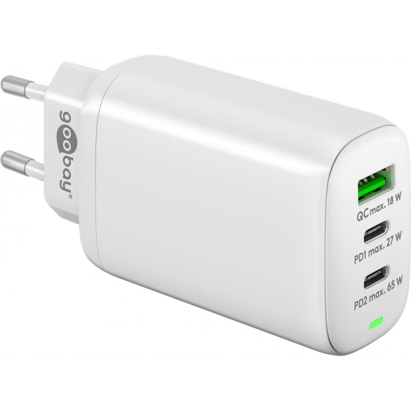 Laddare och kablar - Strömadapter med USB-C PD 65W och snabbladdning (2x USB-C, 1x USB)