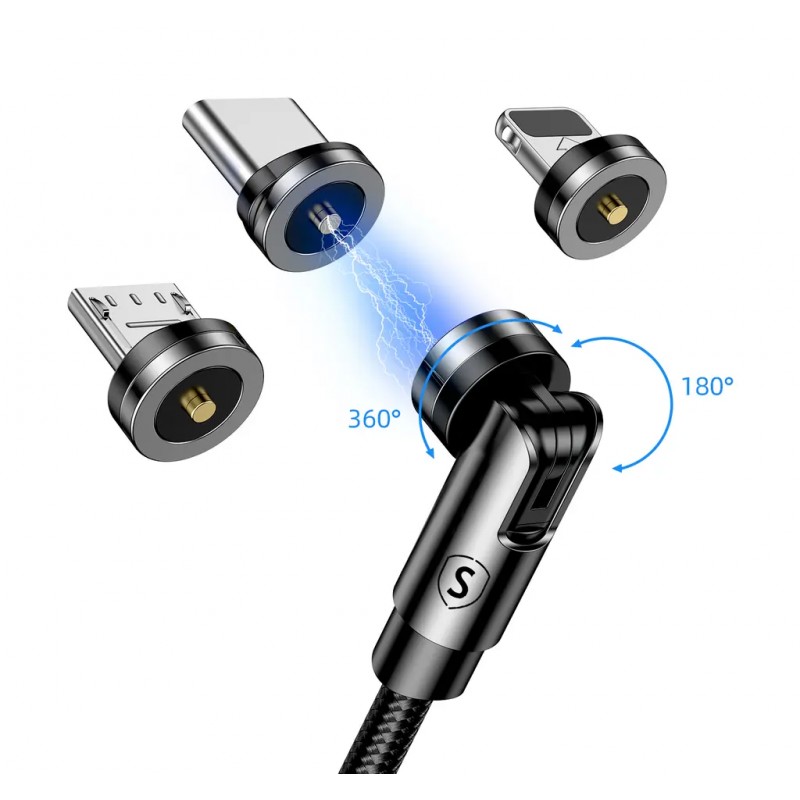 Laddare och kablar - SiGN 3-in-1 360° laddkabel med magnetkontakt till Lightning, USB-C & Micro-USB, 2.4A, 1.2M