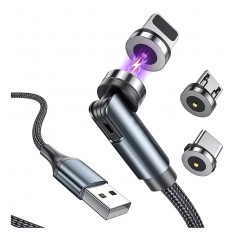Laddare och kablar - SiGN 3-in-1 360° laddkabel med magnetkontakt till Lightning, USB-C & Micro-USB, 2.4A, 1.2M
