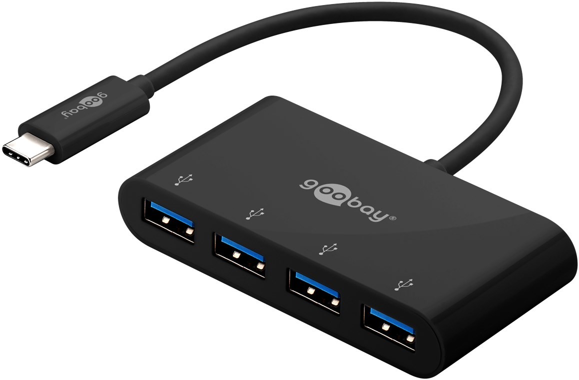 Goobay USB-C 4-portars USB-hubb med USB 3.0 svart