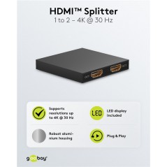 Skärmkabel & skärmadapter - Goobay HDMI-splitter 1-till-2 med stöd för 4K i 30Hz