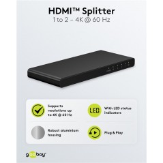 Skärmkabel & skärmadapter - Goobay HDMI-splitter 1-till-2 med stöd för 4K i 60Hz