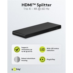 Skärmkabel & skärmadapter - Goobay HDMI-splitter 1-till-4 med stöd för 4K i 60Hz