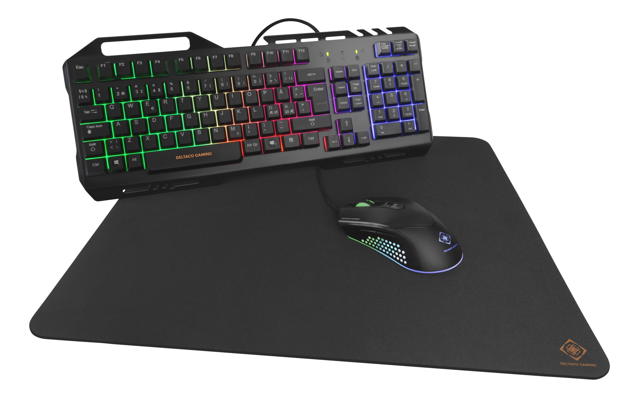 Deltaco gaming-kit med RGB-tangentbord, mus och musmatta