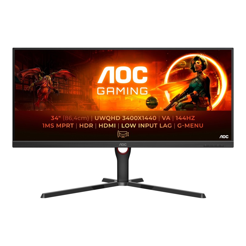 25 - 34" Datorskärm - AOC Gaming U34G3XM 34" 144 Hz ultrabred gamingskärm med VA-panel