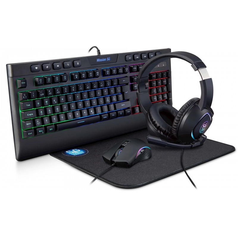 Paket tangentbord & mus gaming - Mission SG GGB 2.2 gaming-kit med RGB-tangentbord, mus, headset, musmatta